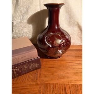 Vintage Maroon Peacock Vase - Japanese‎ Chinoiserie Style